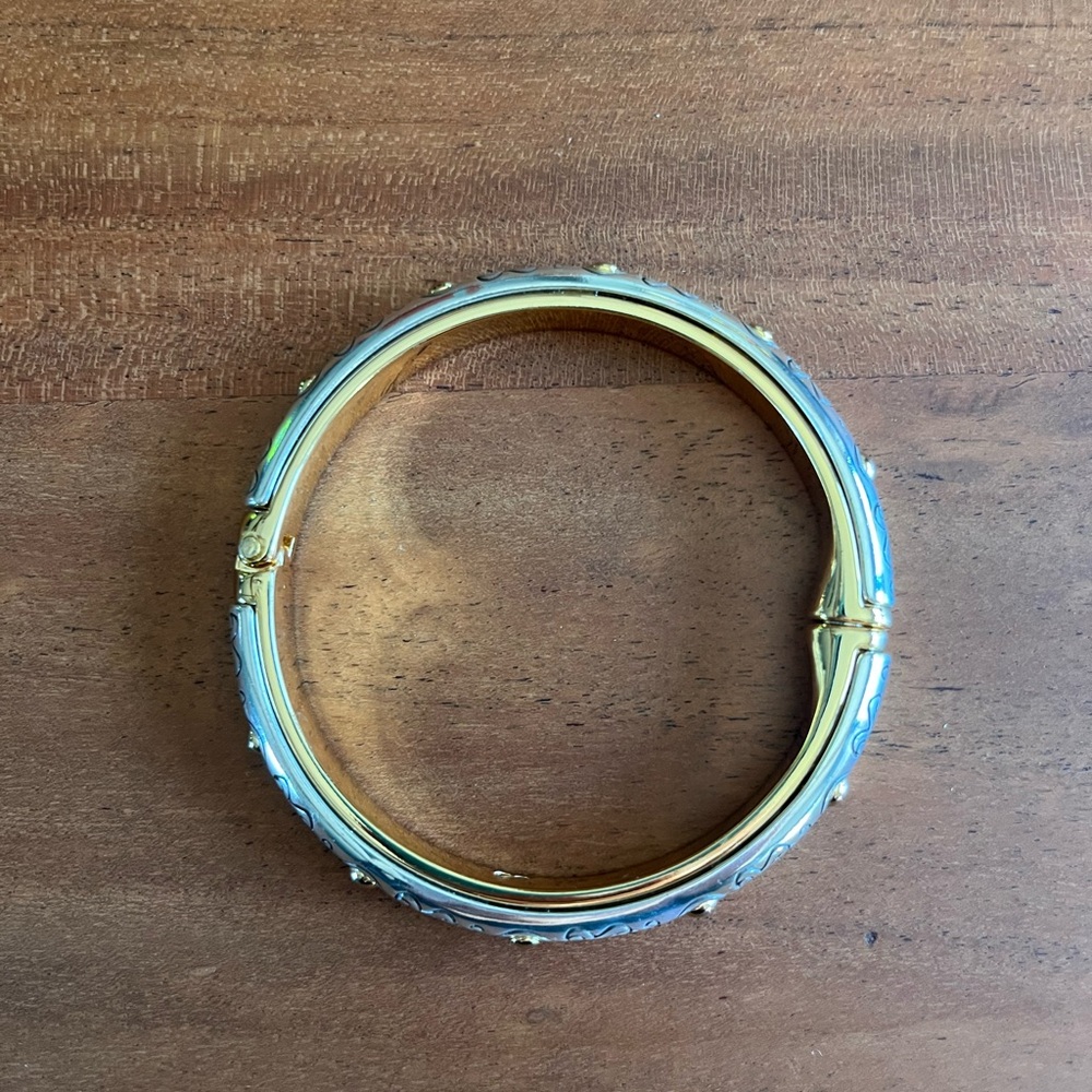 Brighton Aries Two Tone Hinged Bangle Bracelet magnetic closure silver gold - Picture 11 of 13